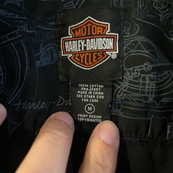 Harley-Davidson Men's M Black Graphic Print Button-Up Shirt - Picture 4 of 8